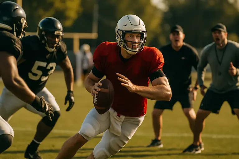 Football sideline communicating during a road game atmosphere