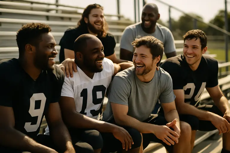 Veteran college football players lead teammates through practice