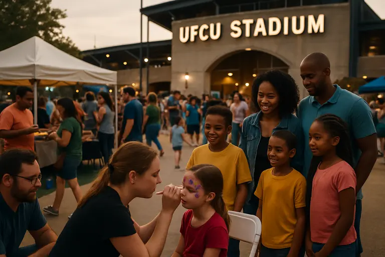 Families and students walking toward stadium seats before a Texas State football game