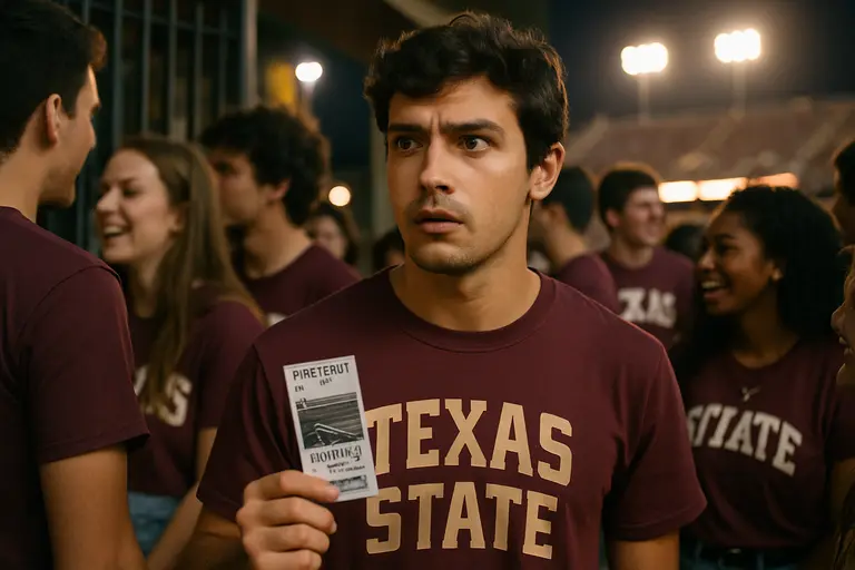 Students entering a football stadium with mobile tickets ready
