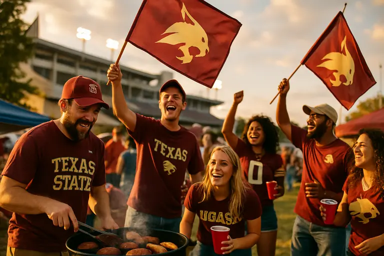 Fans walk toward UFCU Stadium before a Texas State football game