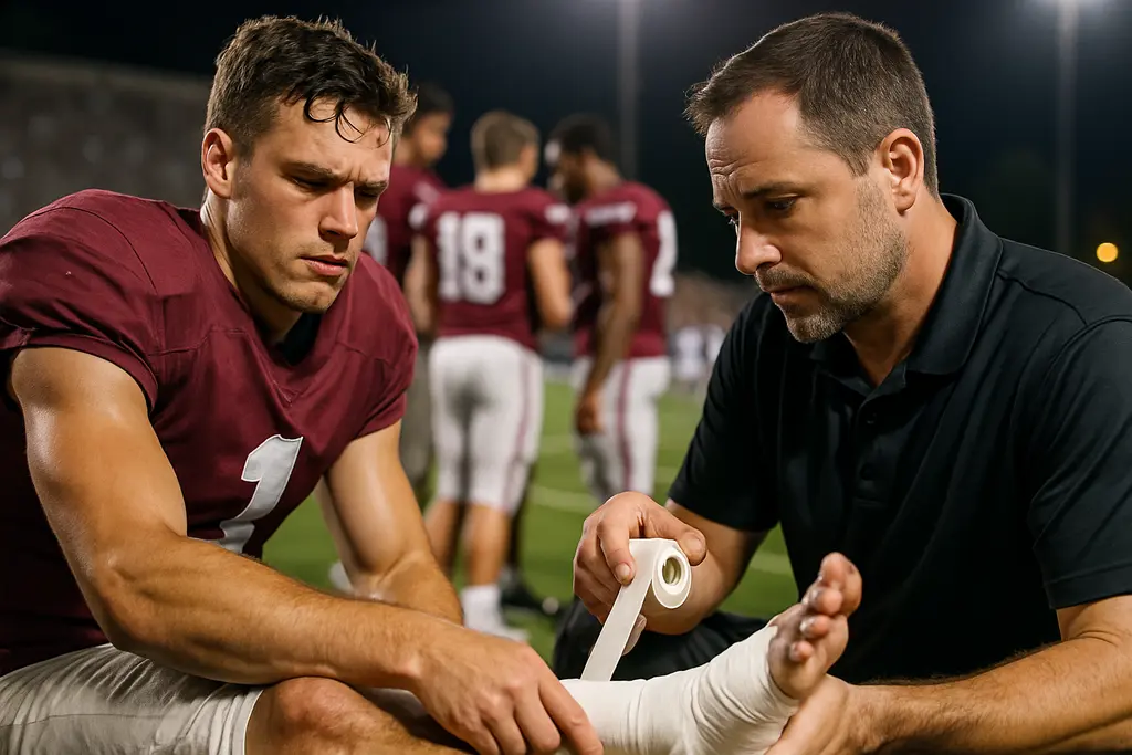 Texas State Injuries report with Bobcats players warming up before a home football game